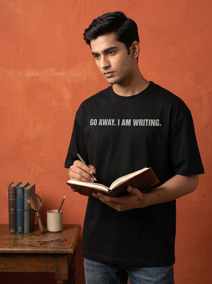 Go Away I am Writing- Black Round Neck Writer T-shirt