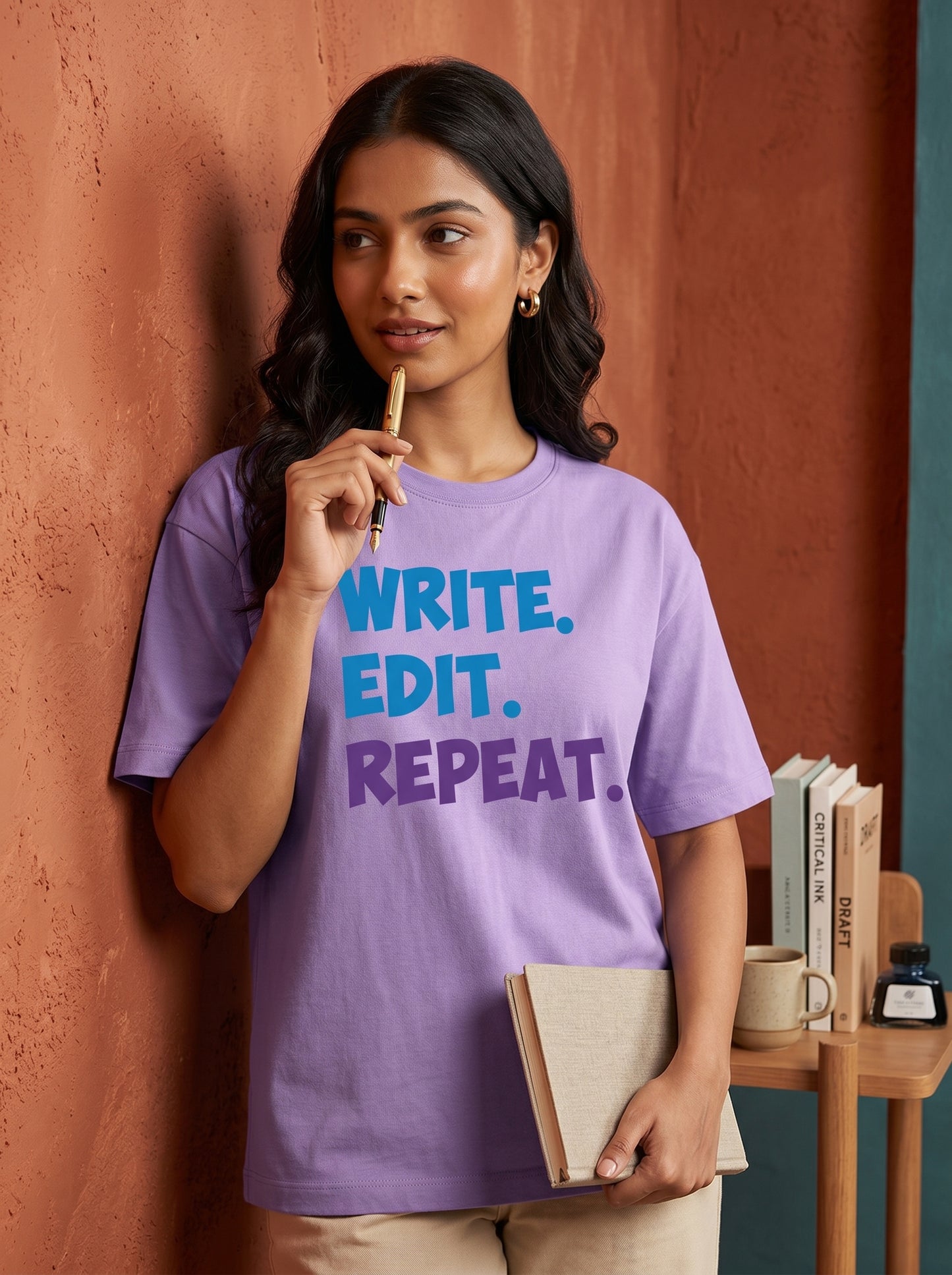 Write Edit Repeat- Lavender Round Neck Writer T-shirt
