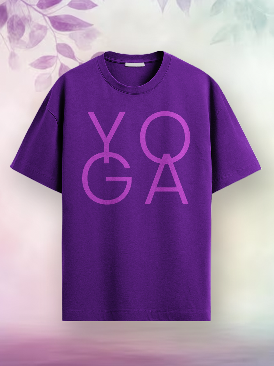 Yoga Word- Purple Round Neck Yoga T-shirt