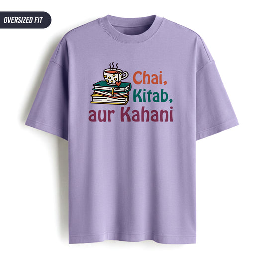 Chai, Kitaab, aur Kahani- Lavender Round Neck Oversized Writer T-shirt