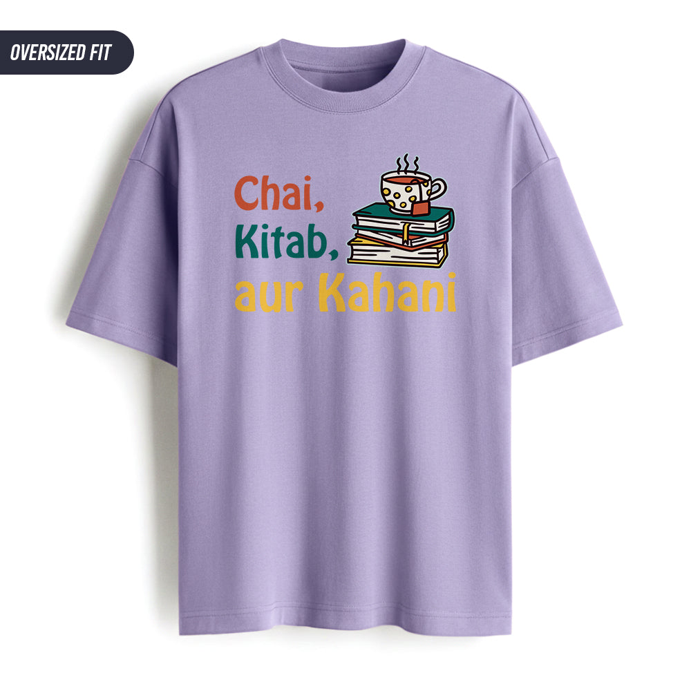 Chai, Kitaab, aur Kahani- Lavender Round Neck Oversized Writer T-shirt