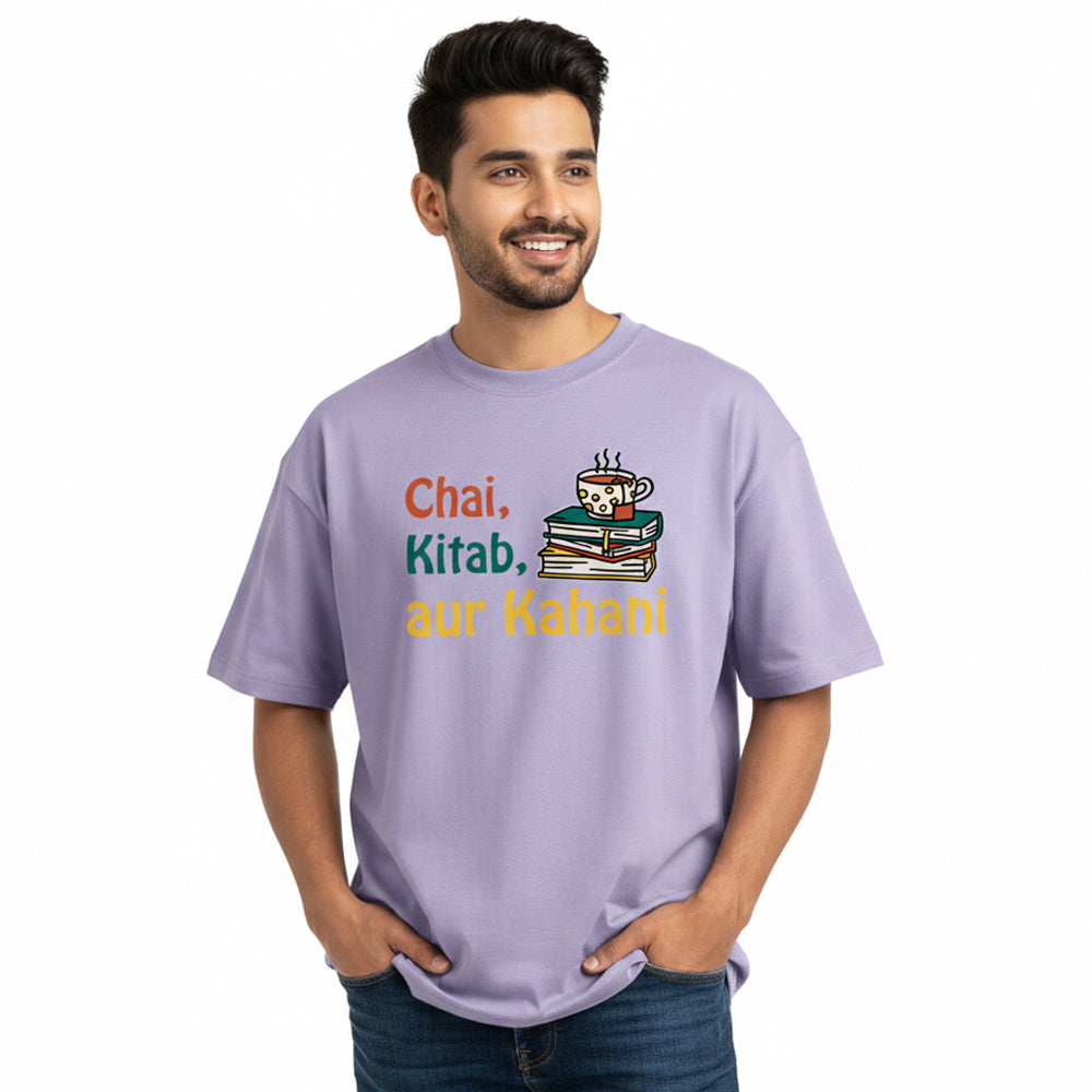 Chai, Kitaab, aur Kahani- Lavender Round Neck Oversized Writer T-shirt