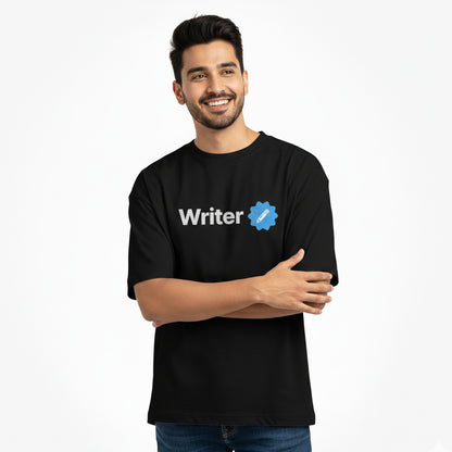 Writer Verified- Black Round Neck, Oversized Writer T-shirt