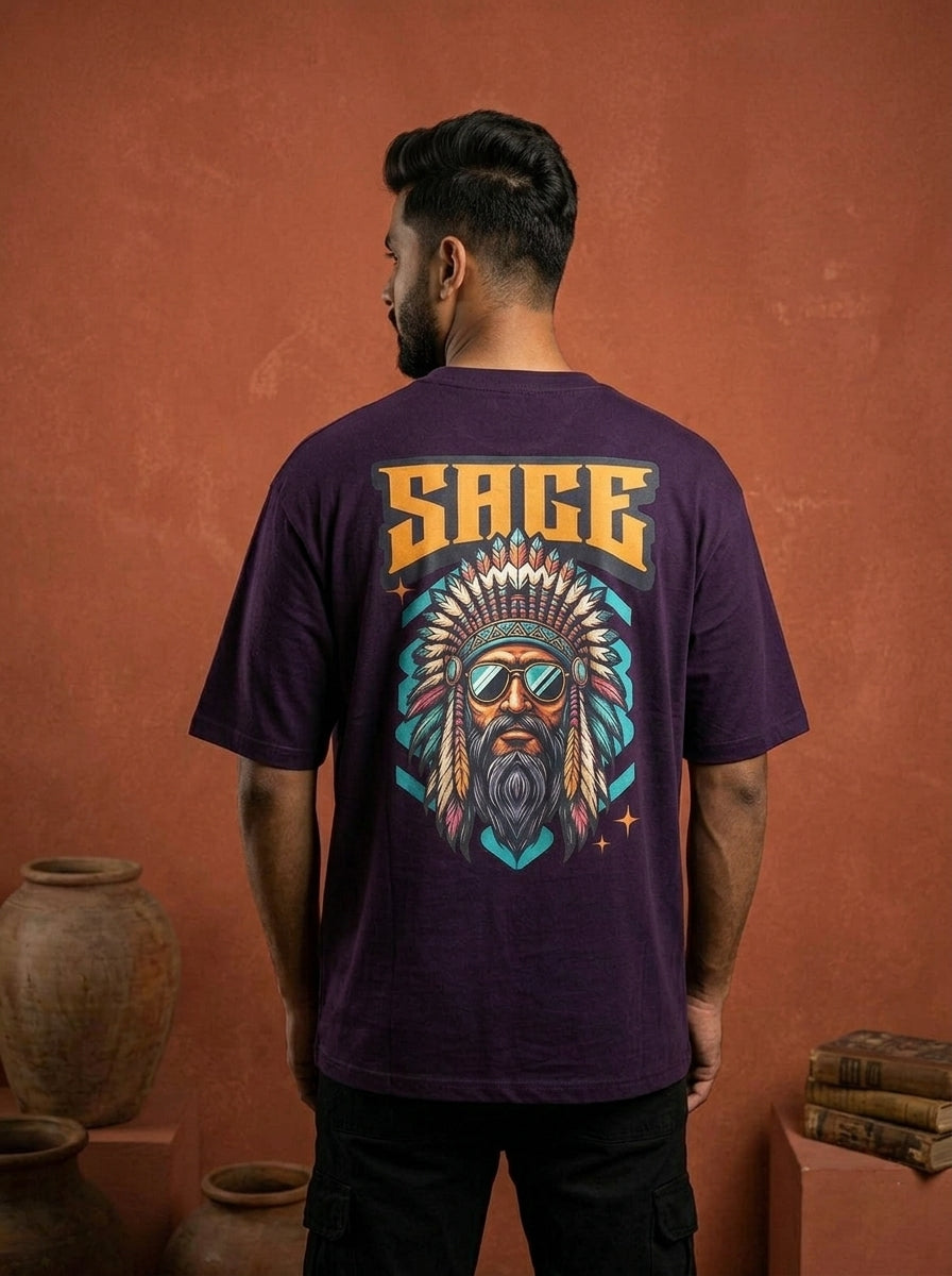 Sage- Purple Round Neck Oversized Graphic T-shirt
