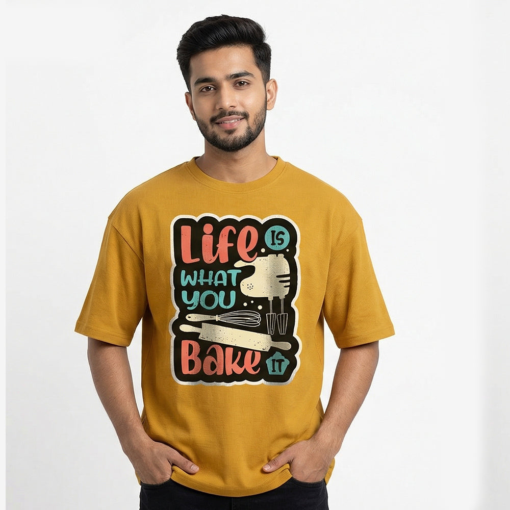 Life is what you Bake it- Mustard Yellow Baking Oversized Tshirt