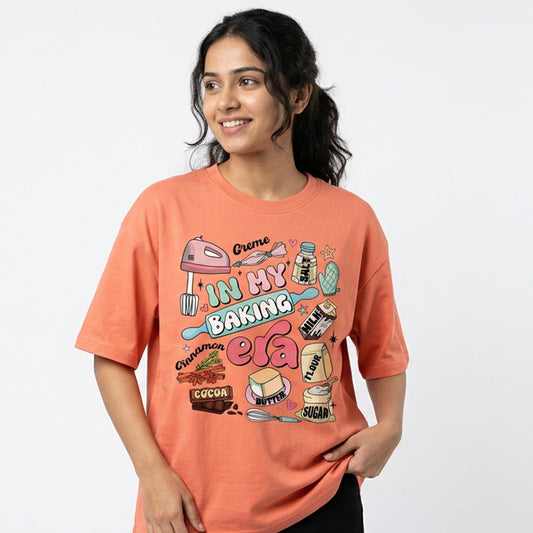 In My Baking Era- Coral Baking Oversized Tshirt