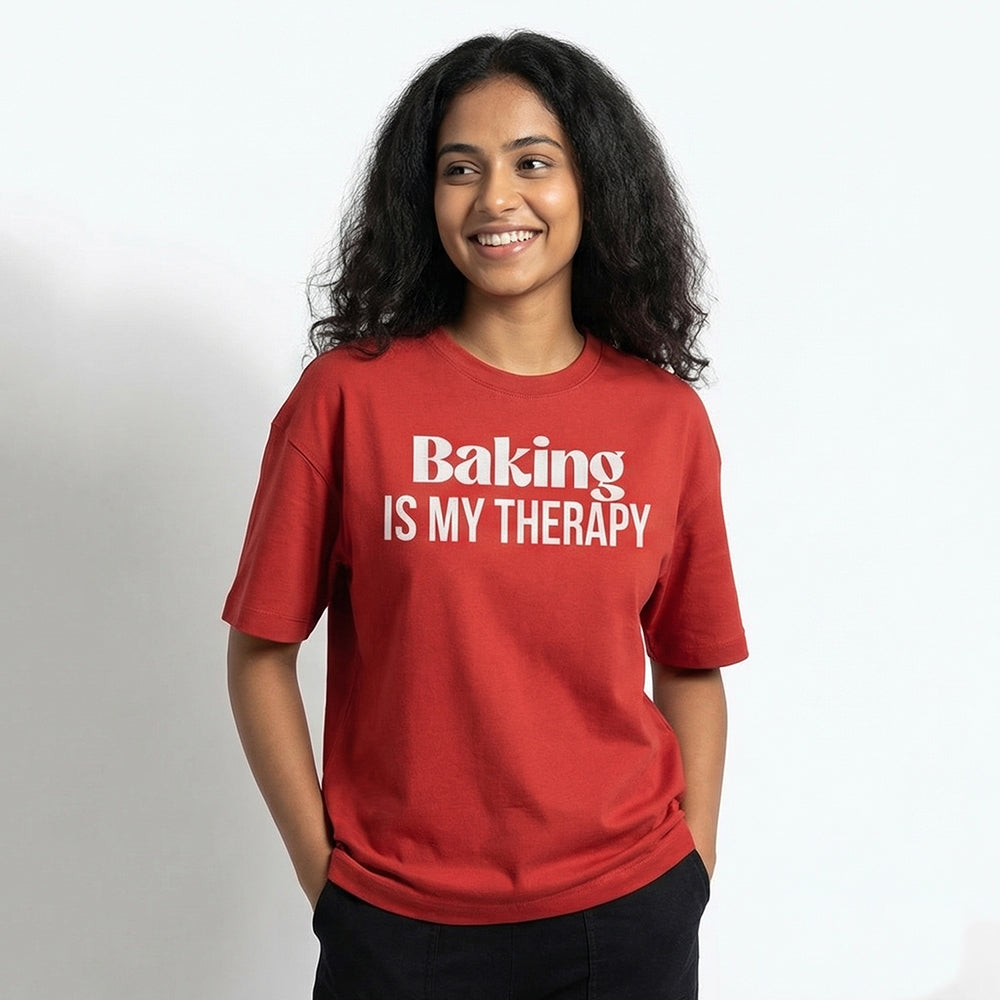 Baking is My Therapy- Red Round Neck Baking T-shirt