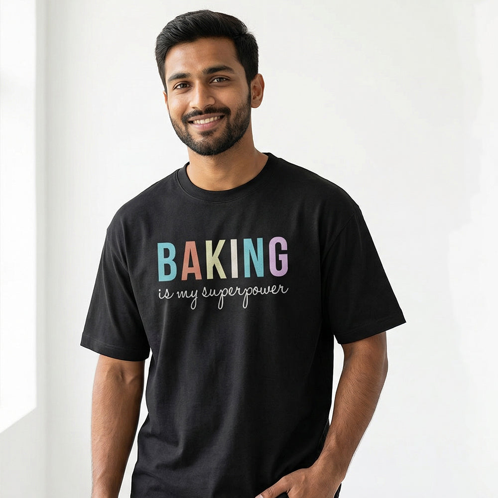 Baking is my superpower - Black Round Neck Baking T-shirt
