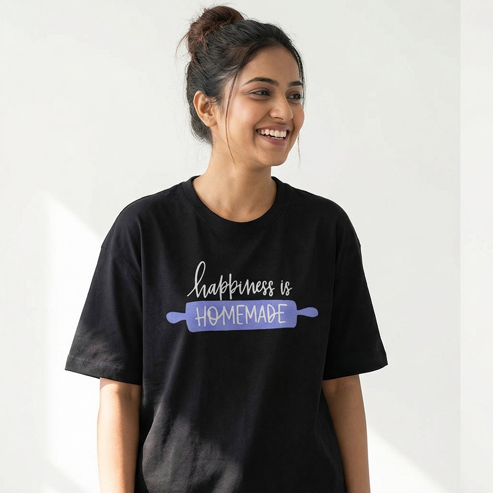 Happiness is Homemade- Black Round Neck Baking T-shirt