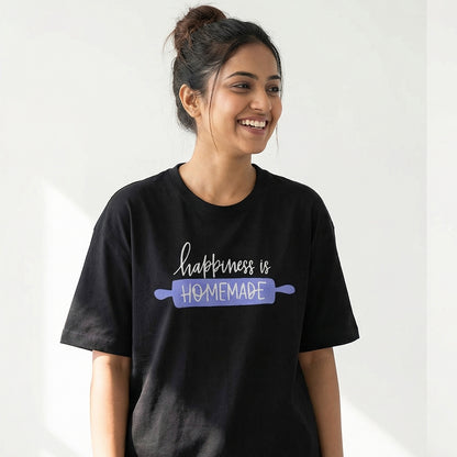 Happiness is Homemade- Black Round Neck Baking T-shirt