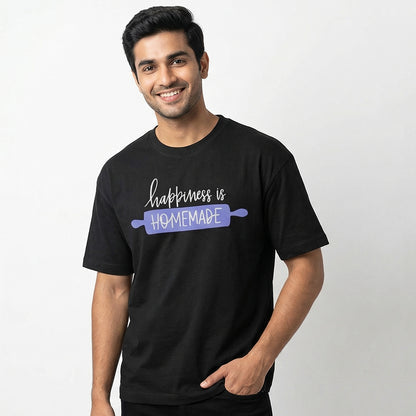 Happiness is Homemade- Black Round Neck Baking T-shirt