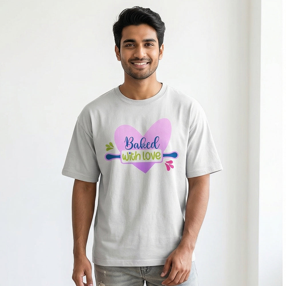 Baked with Love- White Round Neck Baking T-shirt