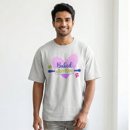 Baked with Love- White Round Neck Baking T-shirt