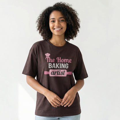 Home baking artist - Brown Round Neck Baking T-shirt