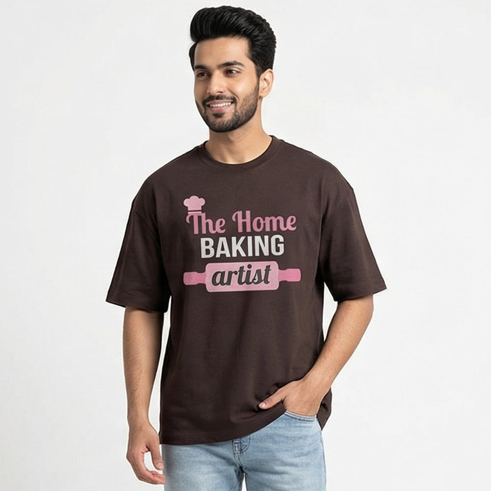 Home baking artist - Brown Round Neck Baking T-shirt