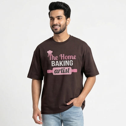 Home baking artist - Brown Round Neck Baking T-shirt