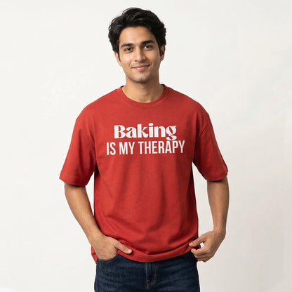 Baking is My Therapy- Red Round Neck Baking T-shirt