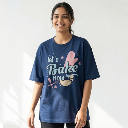 Lets bake now - Navy Blue Round Neck Baking T-shirt