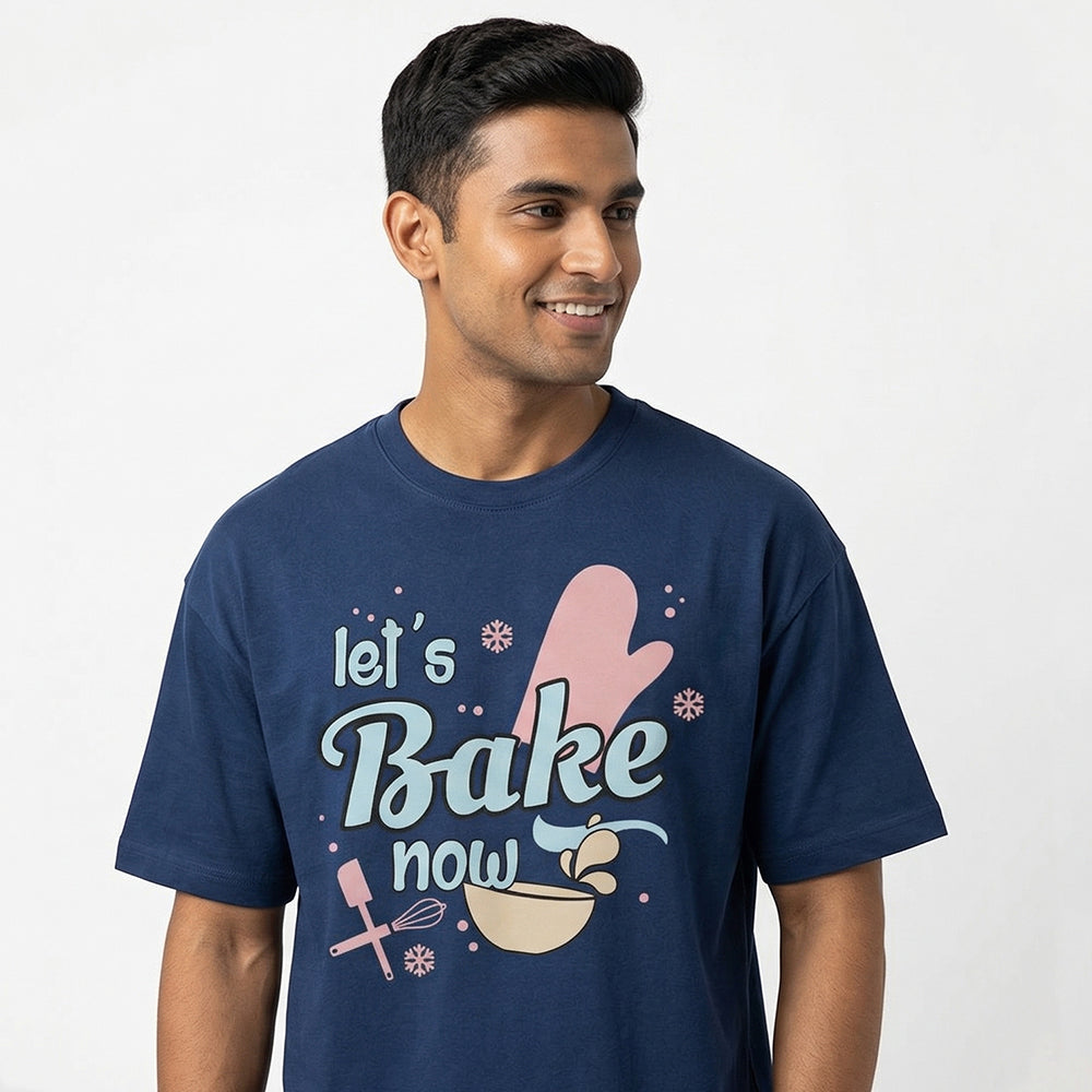 Lets bake now - Navy Blue Round Neck Baking T-shirt