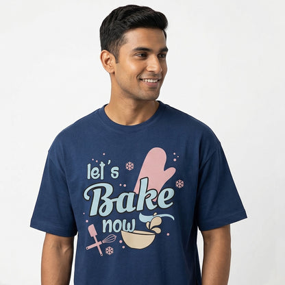 Lets bake now - Navy Blue Round Neck Baking T-shirt