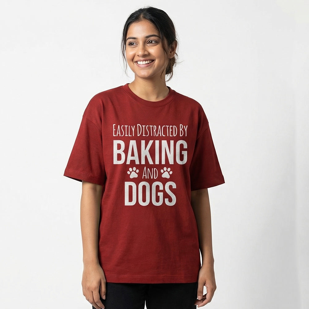 Baking and Dogs- Maroon Round Neck Baking T-shirt