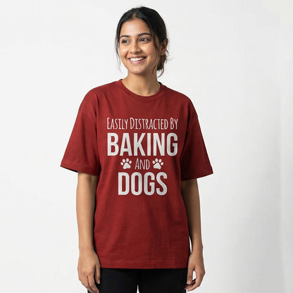 Baking and Dogs- Maroon Round Neck Baking T-shirt
