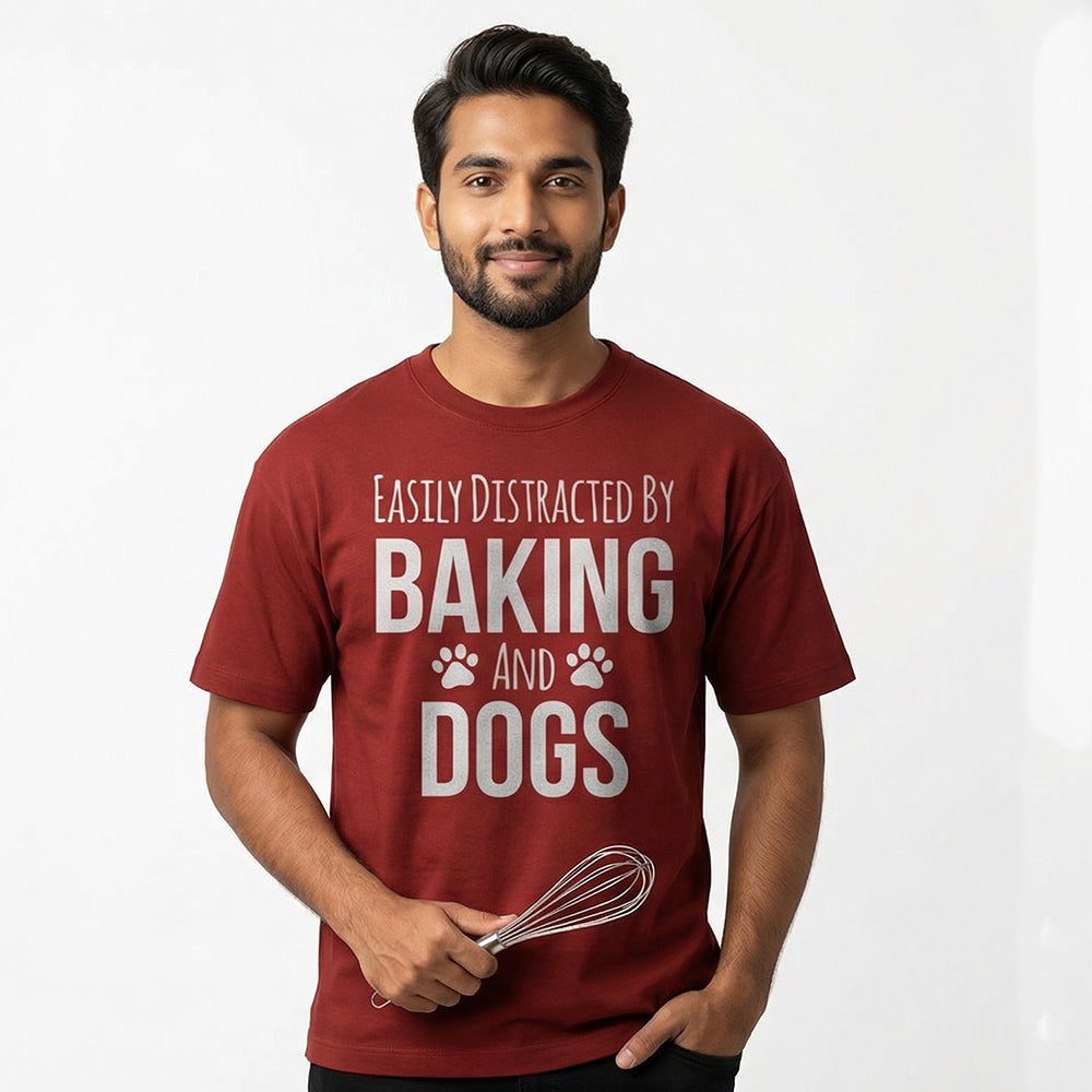 Baking and Dogs- Maroon Round Neck Baking T-shirt