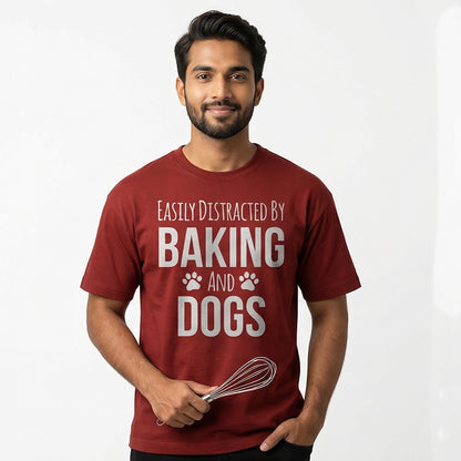Baking and Dogs- Maroon Round Neck Baking T-shirt