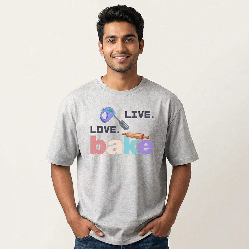 Live Love Bake - White Round Neck Baking T-shirt
