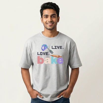 Live Love Bake - White Round Neck Baking T-shirt