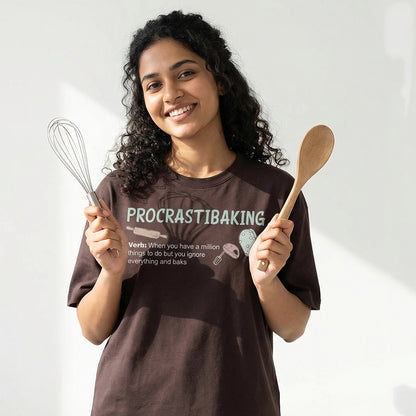 Procrastibaking - Brown Round Neck Baking T-shirt