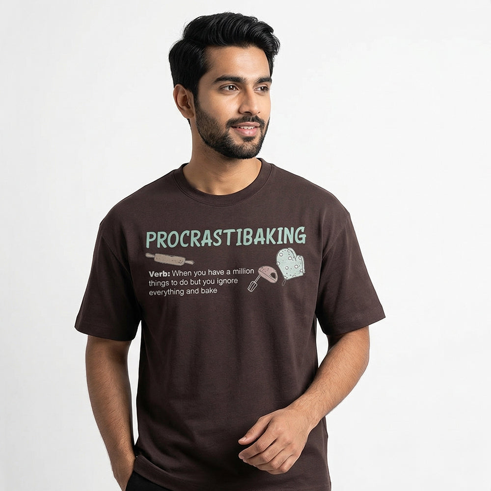 Procrastibaking - Brown Round Neck Baking T-shirt