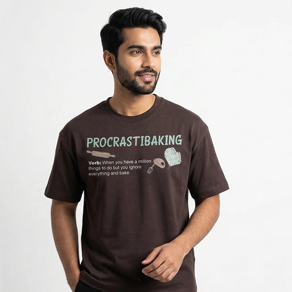 Procrastibaking - Brown Round Neck Baking T-shirt