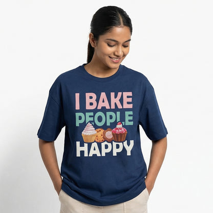 Bake People Happy- Navy Blue Round Neck Baking T-shirt
