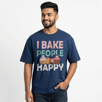 Bake People Happy- Navy Blue Round Neck Baking T-shirt