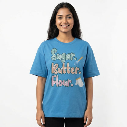 Sugar Butter Flour - Sky Blue Round Neck Baking T-shirt
