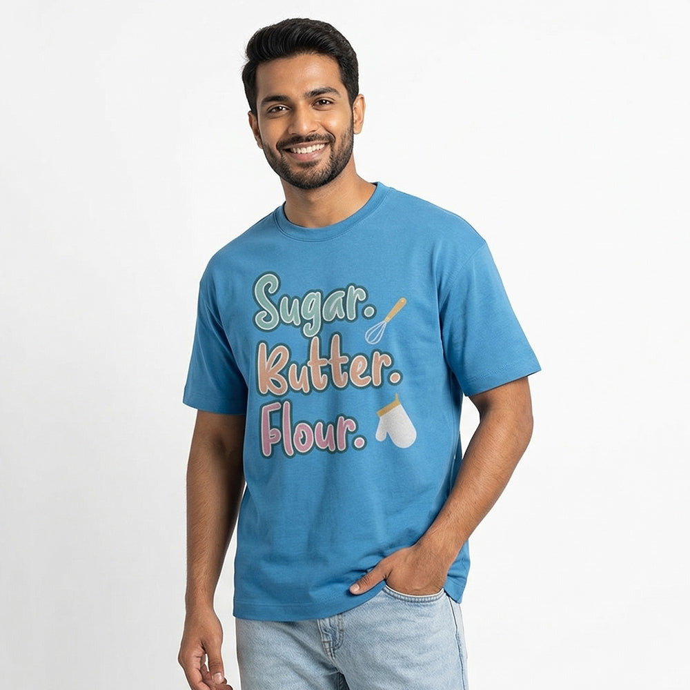Sugar Butter Flour - Sky Blue Round Neck Baking T-shirt