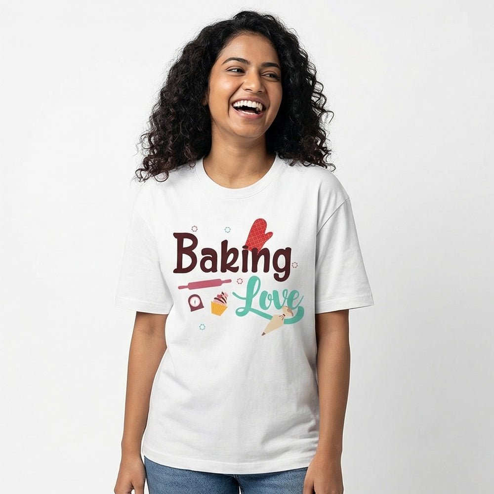 Baking Love - White Round Neck Baking T-shirt