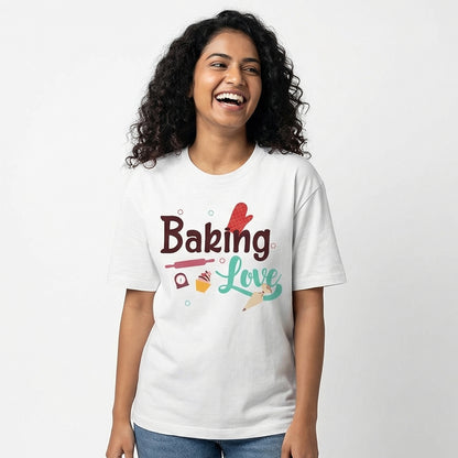 Baking Love - White Round Neck Baking T-shirt