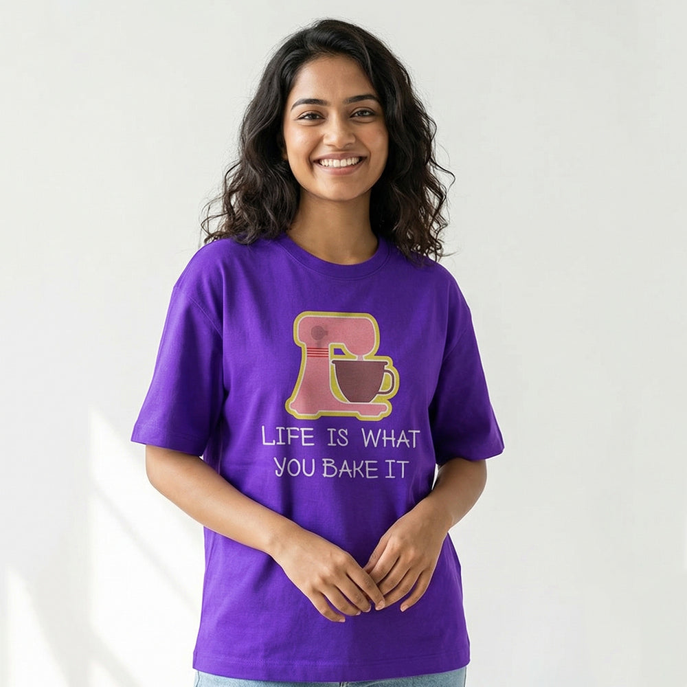 Life is What you Bake - Purple Round Neck Baking T-shirt