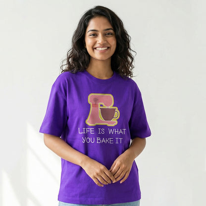 Life is What you Bake - Purple Round Neck Baking T-shirt