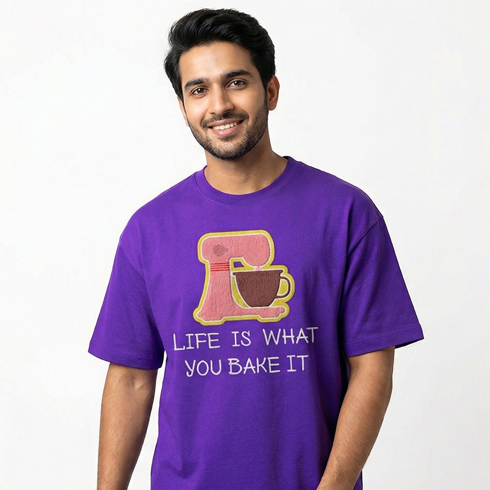 Life is What you Bake - Purple Round Neck Baking T-shirt