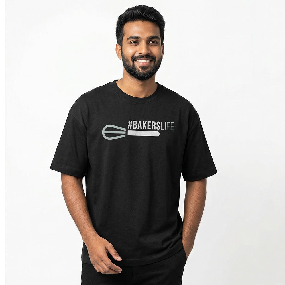 Baker's Life - Black Round Neck Baking T-shirt