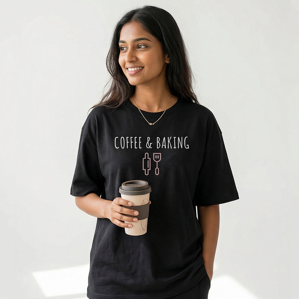 Coffee and Baking - Black Round Neck Baking T-shirt