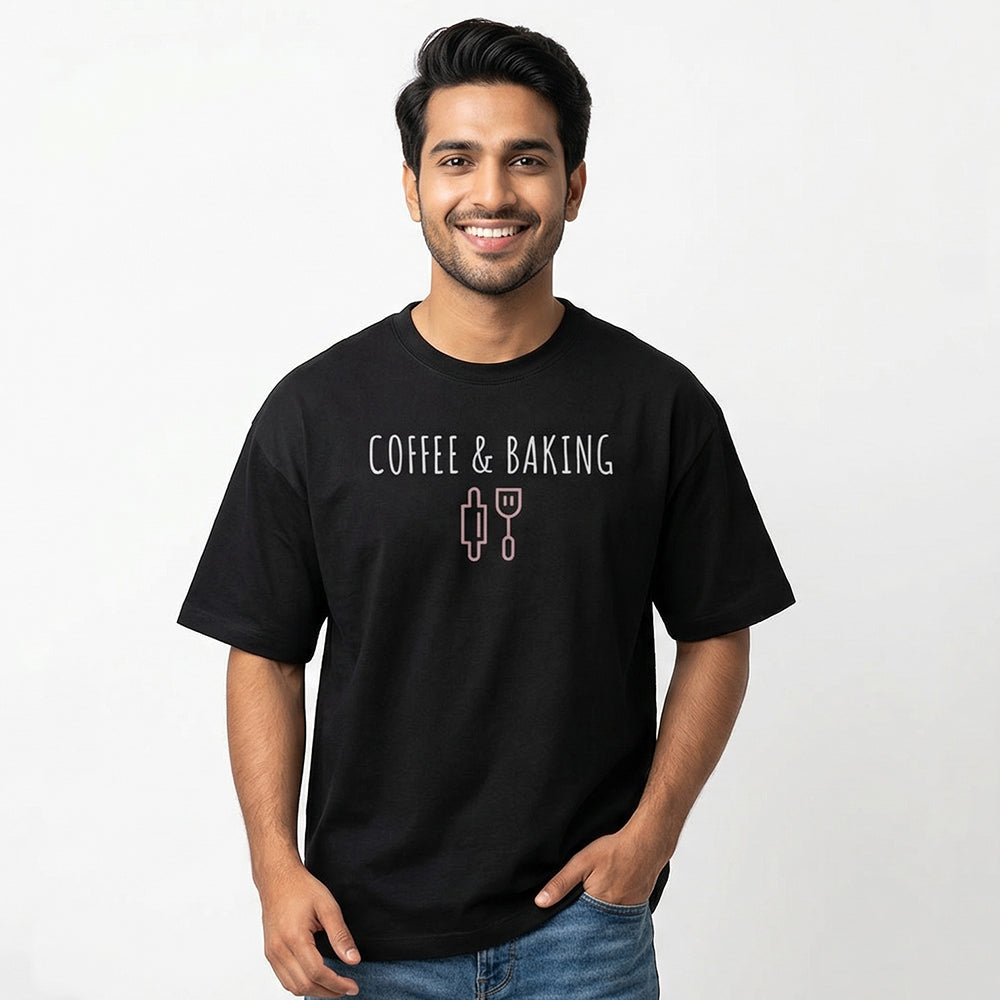 Coffee and Baking - Black Round Neck Baking T-shirt