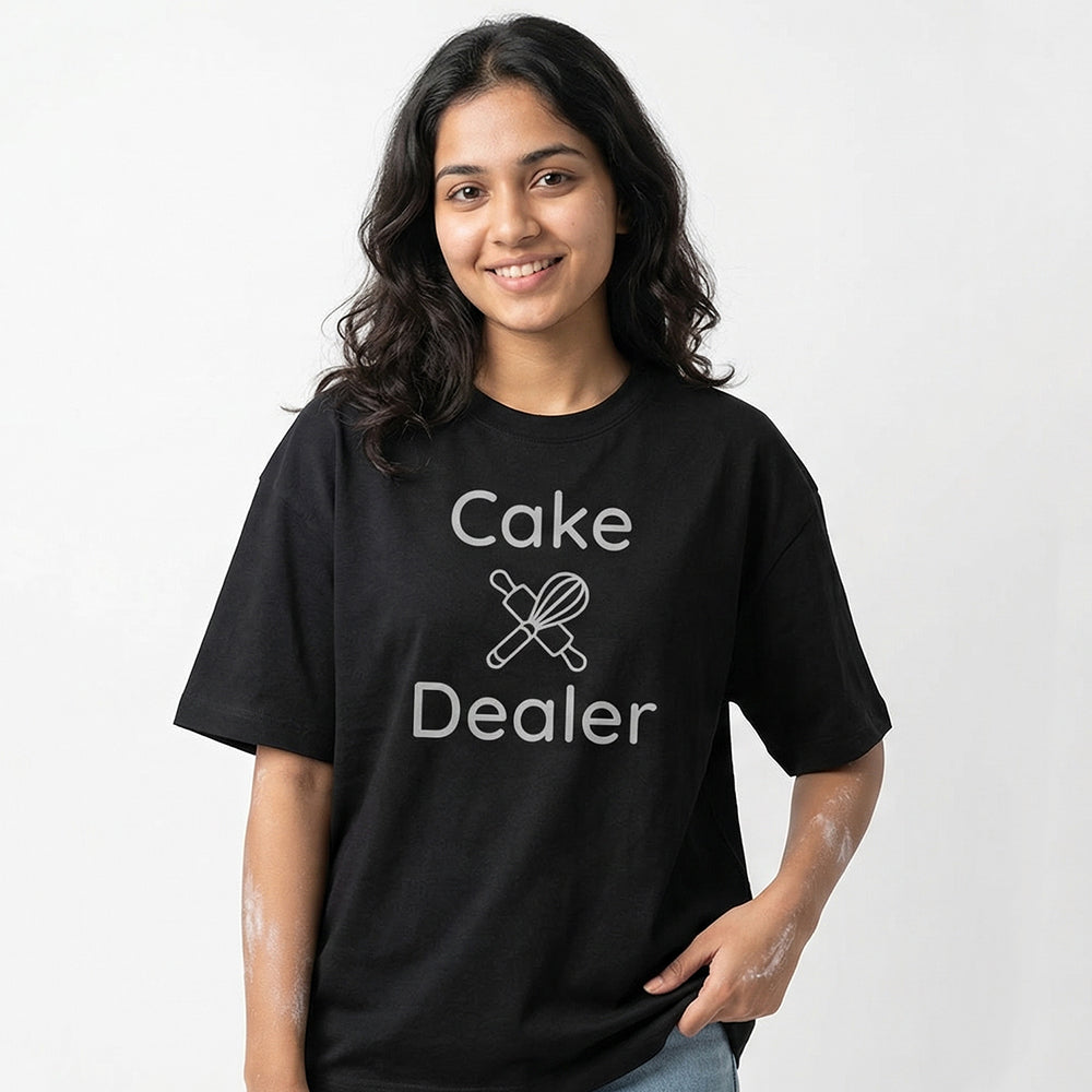 Cake Dealer - Black Round Neck Baking T-shirt