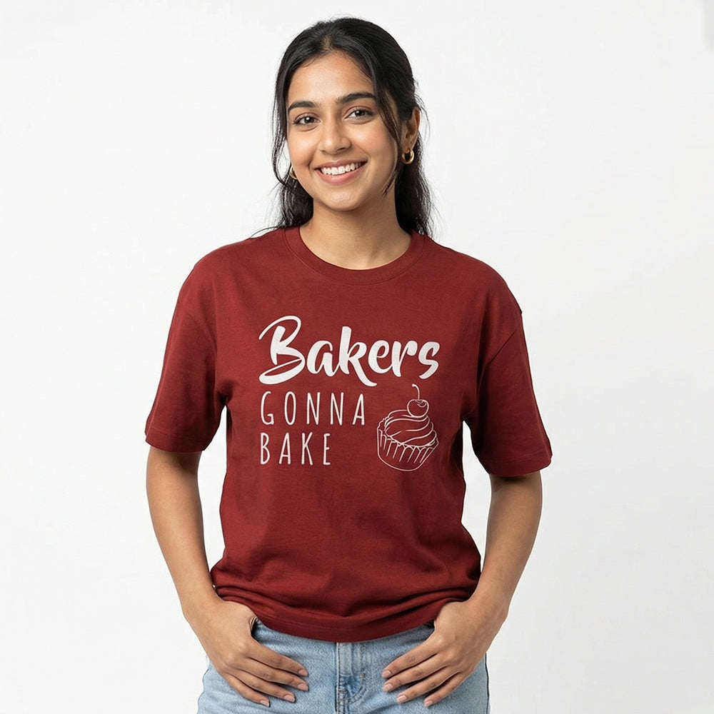 Bakers Gonna Bake- Maroon Round Neck Baking T-shirt