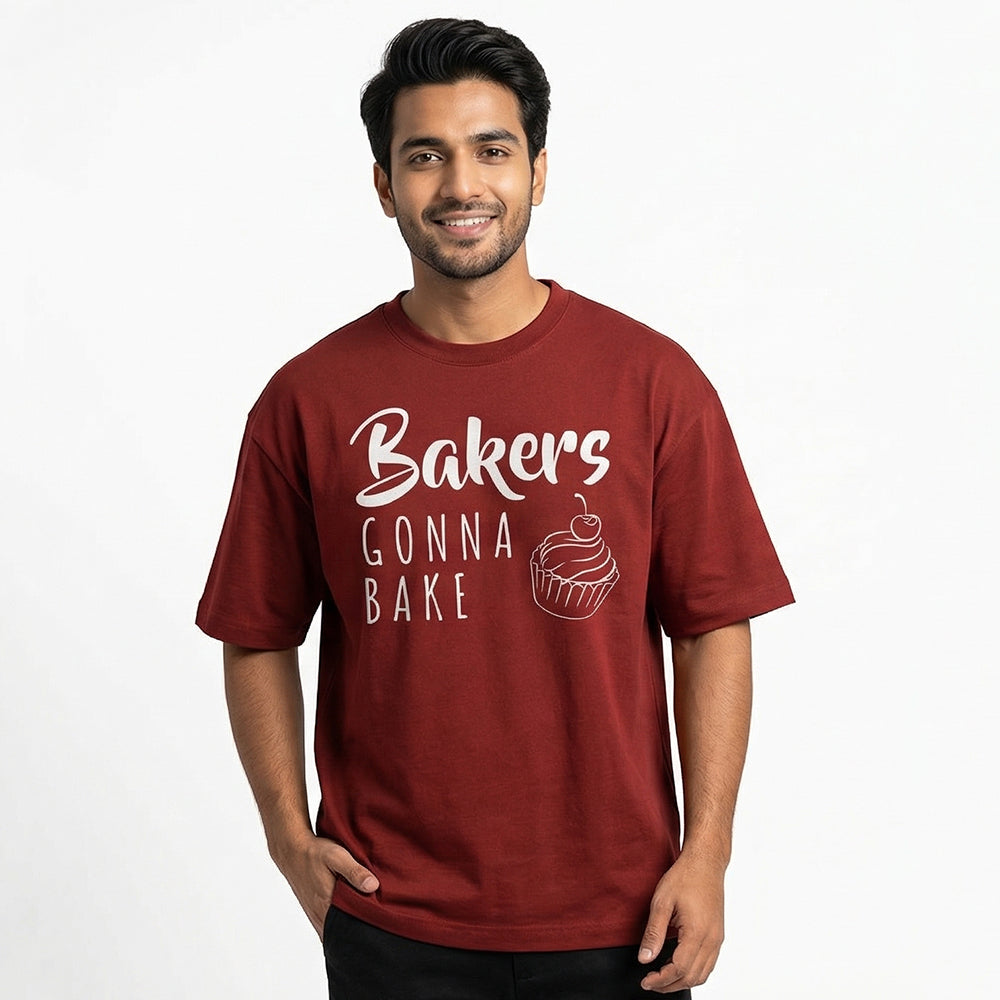 Bakers Gonna Bake- Maroon Round Neck Baking T-shirt