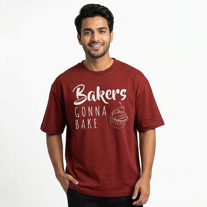 Bakers Gonna Bake- Maroon Round Neck Baking T-shirt