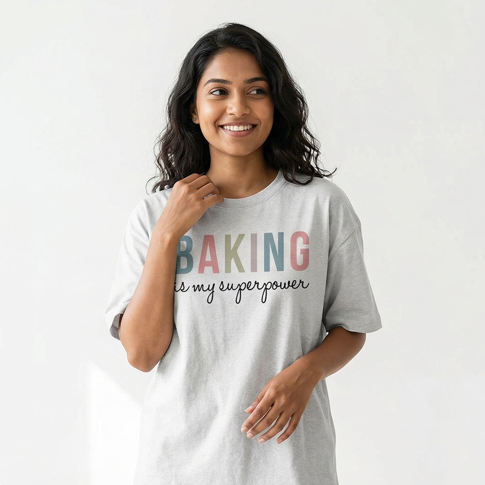 Baking is My Superpower - White Round Neck Baking T-shirt